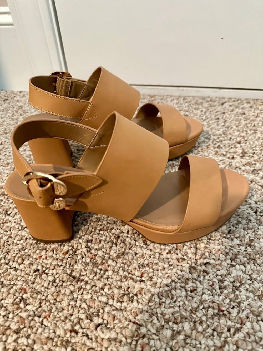 Aerosoles Camera Nude Leather Platform Block Heel Sandals 9.5